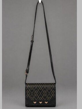 Stella & Dot Side Kick Black Faux Leather Crossbody Bag Rose Gold Studs NWOT